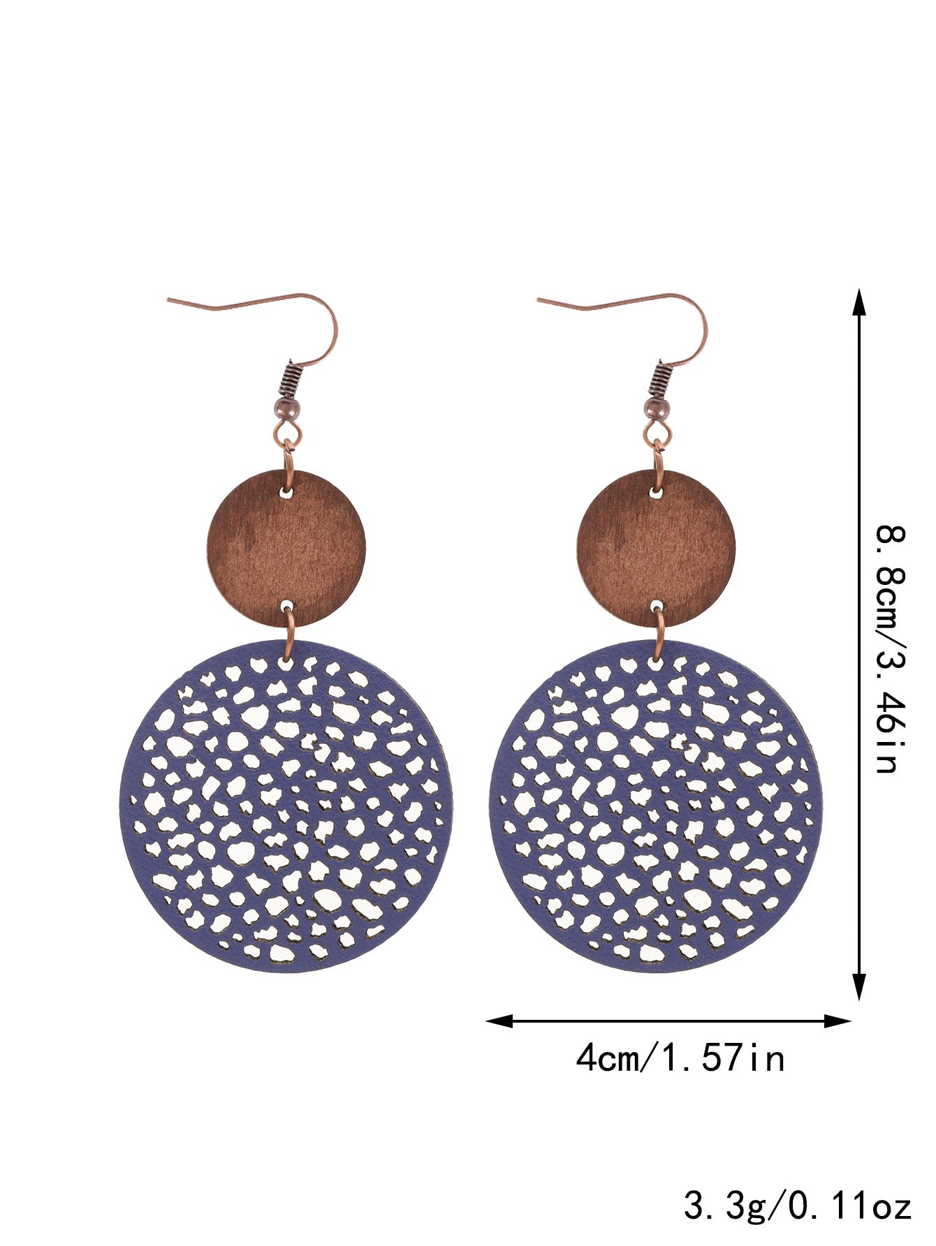 Wholesale Hollow Wood Piece Combination Leather Round Mesh Earrings